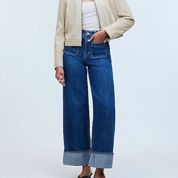 Madewell Patch Pocket LR Superwide-Leg Jeans Hewett Wash Airy Denim Edition NWT - Picture 1 of 9